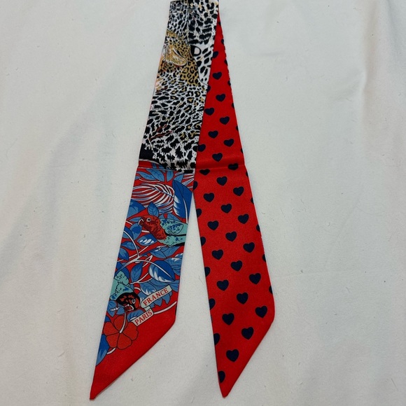 PARROT CHEETAH HEARTS SKINNY SCARF PARIS PRINT BAG HANDLE WRAP BANDEAU HAIR TIE - Picture 2 of 7